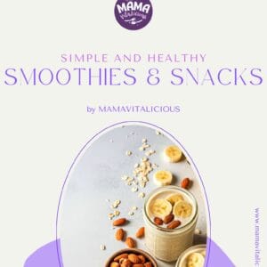 A vibrant cover of an e-book titled "Simple Healthy Smoothies and Snacks," featuring colorful smoothies and fresh snacks.s